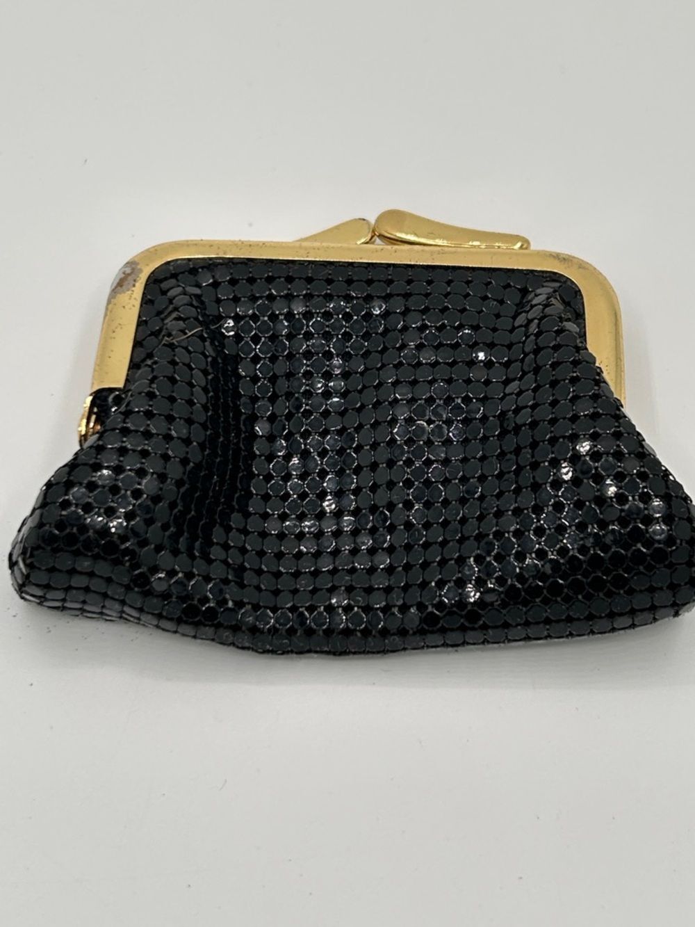 Vintage Whiting & Davis Black Metal Mesh Miniature Kissing Lock Coin Purse